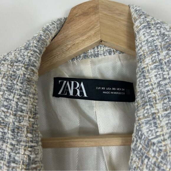 ZARA WOMEN NEW CROPPED TEXTURED BLAZER WEAVE TWEED - Picture 10 of 10